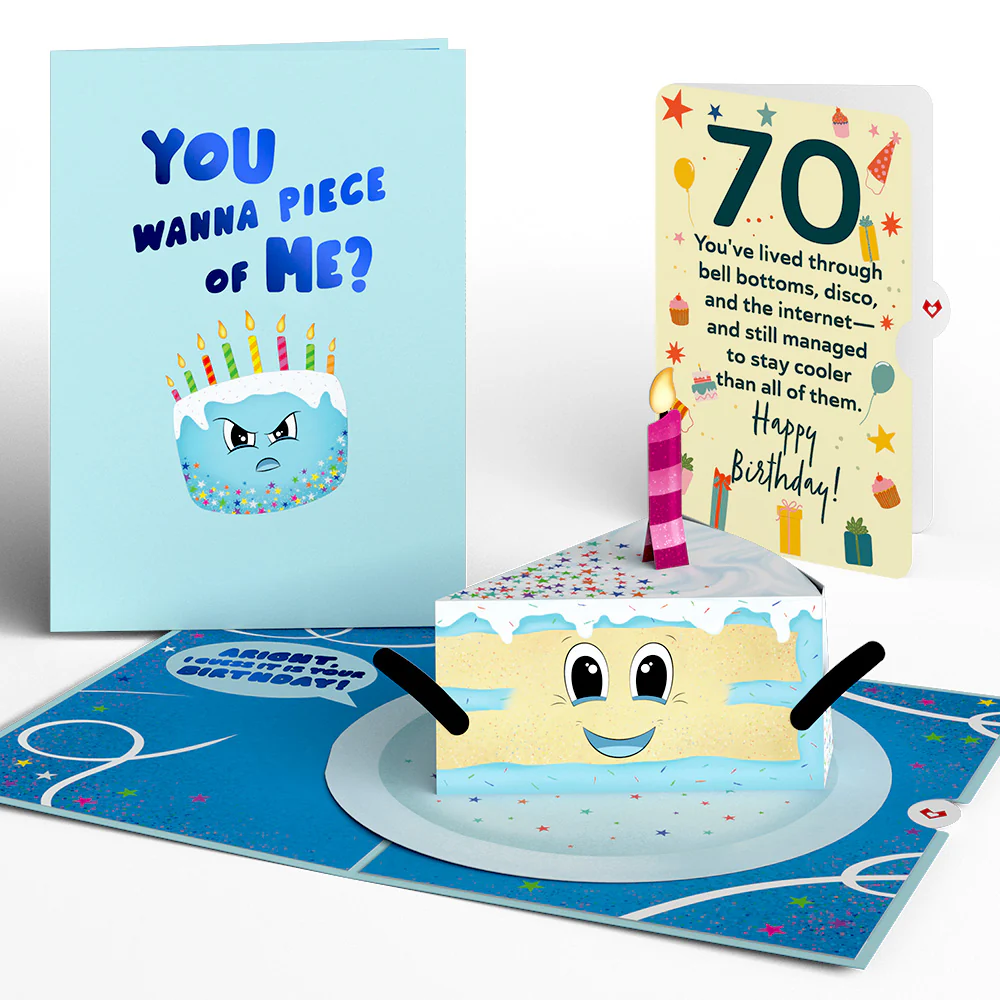 Whimsical 70th Birthday Cake Slice Pop-Up Card and Sentiment Set
