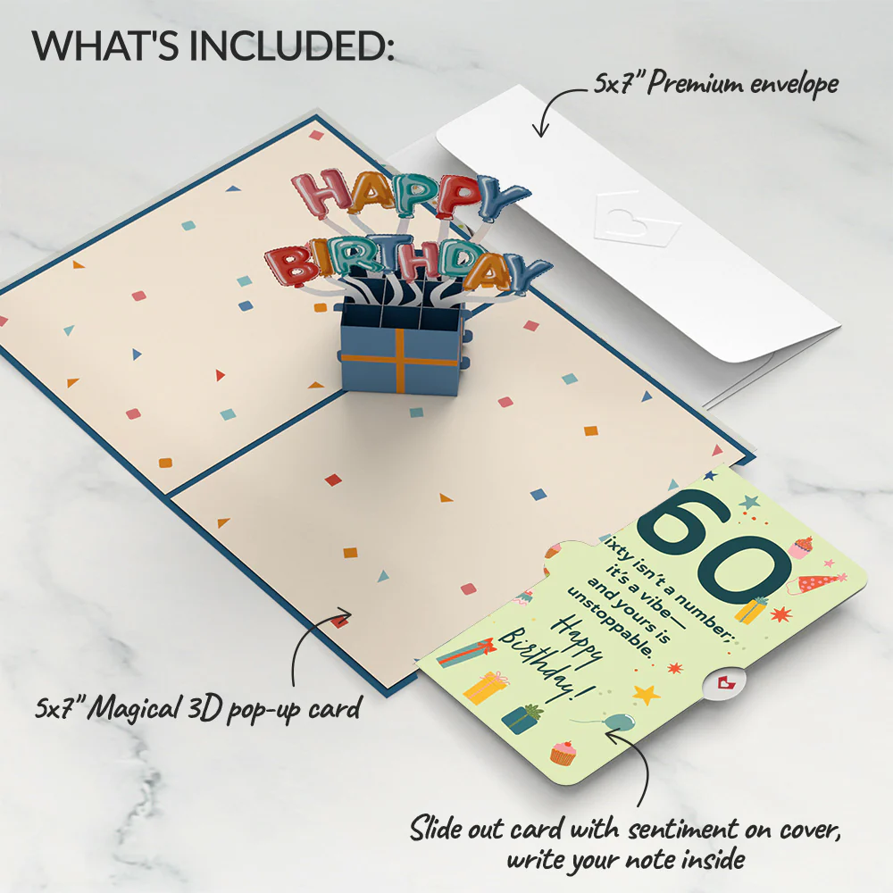 Happy 60th Birthday Burst Pop-Up Card and Sentiment Set - Image 2