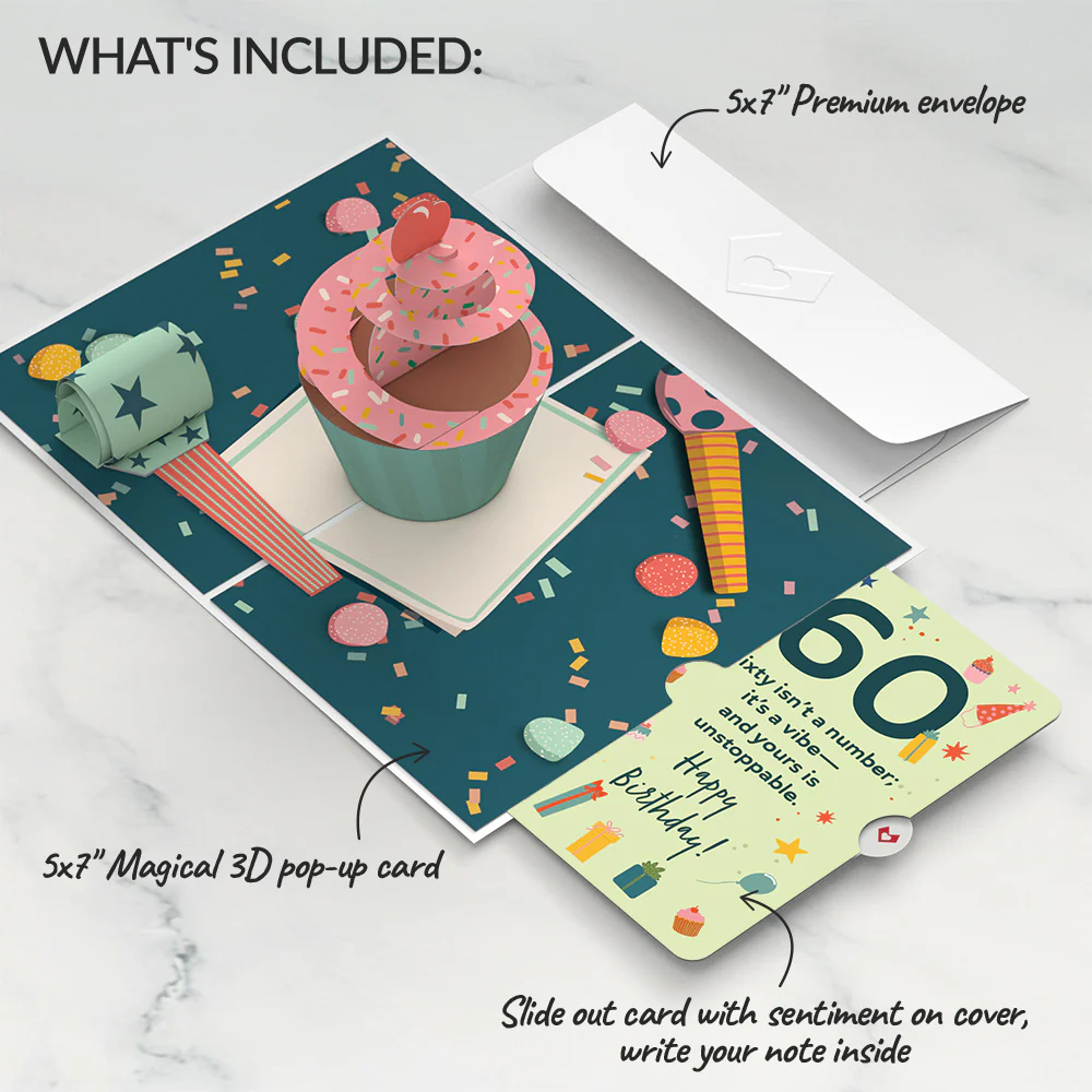 60th Birthday Cupcake Pop-Up Card and Sentiment Set - Image 2