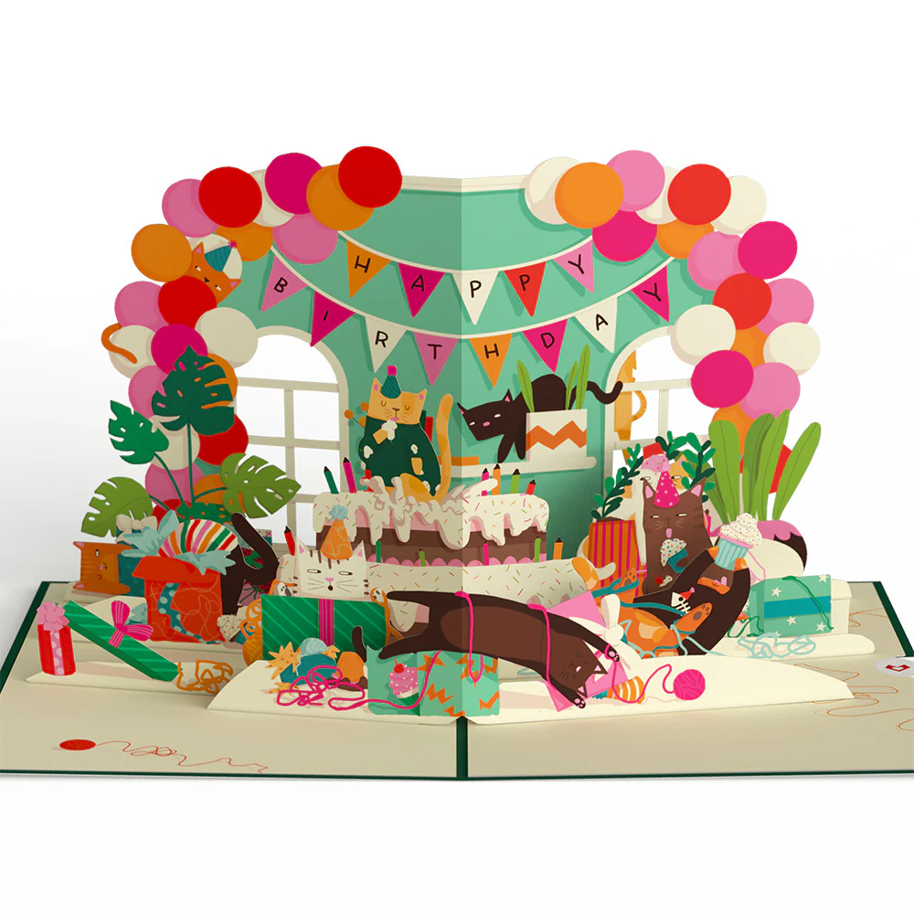 Party Cats 18th Birthday Pop-Up Card and Sentiment Set - Image 3