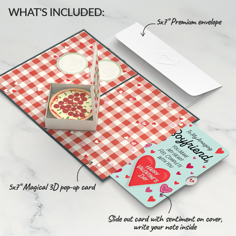 Pizza Love Valentine Pop-Up Card and Sentiment Set for Boyfriend - Image 2