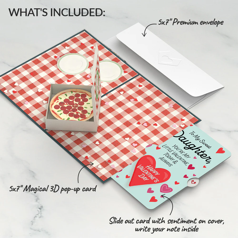 Pizza Love Valentine Pop-Up Card and Sentiment Set for Daughter - Image 2