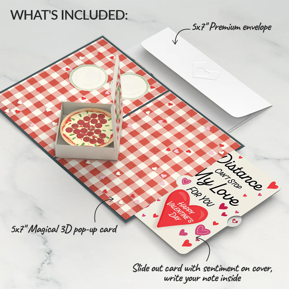Pizza Love Distance Can't Stop My Love Valentine Pop-Up Card and Sentiment Set - Image 2