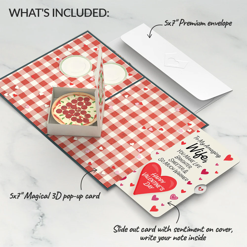 Pizza Love Valentine Pop-Up Card and Sentiment Set for Wife - Image 2