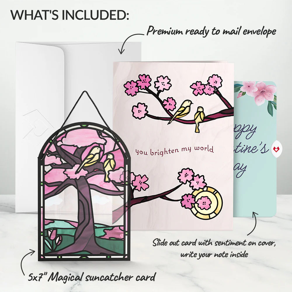 You Brighten My World Birds Valentine Suncatcher Card and Sentiment Set - Image 2