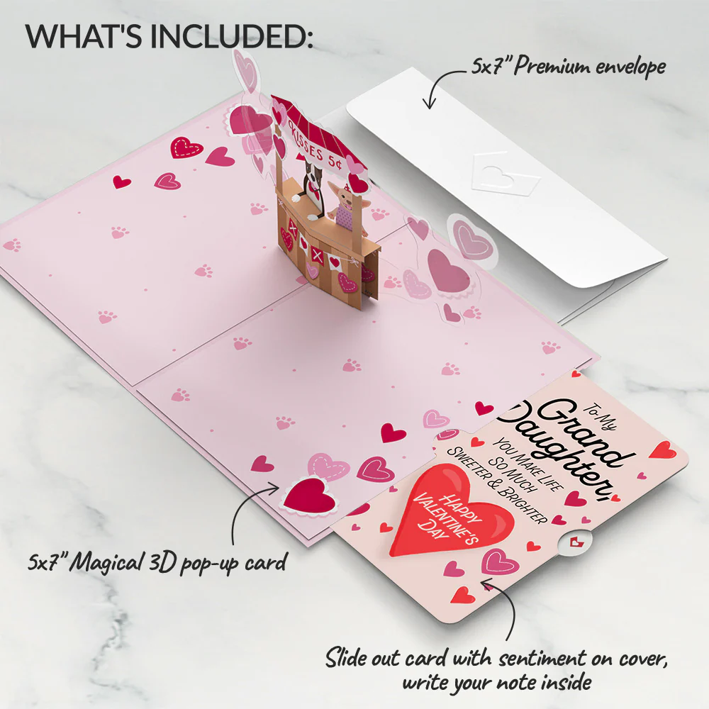 Love You Furever Dog Kisses Valentine Pop-Up Card and Sentiment Set for Granddaughter - Image 2