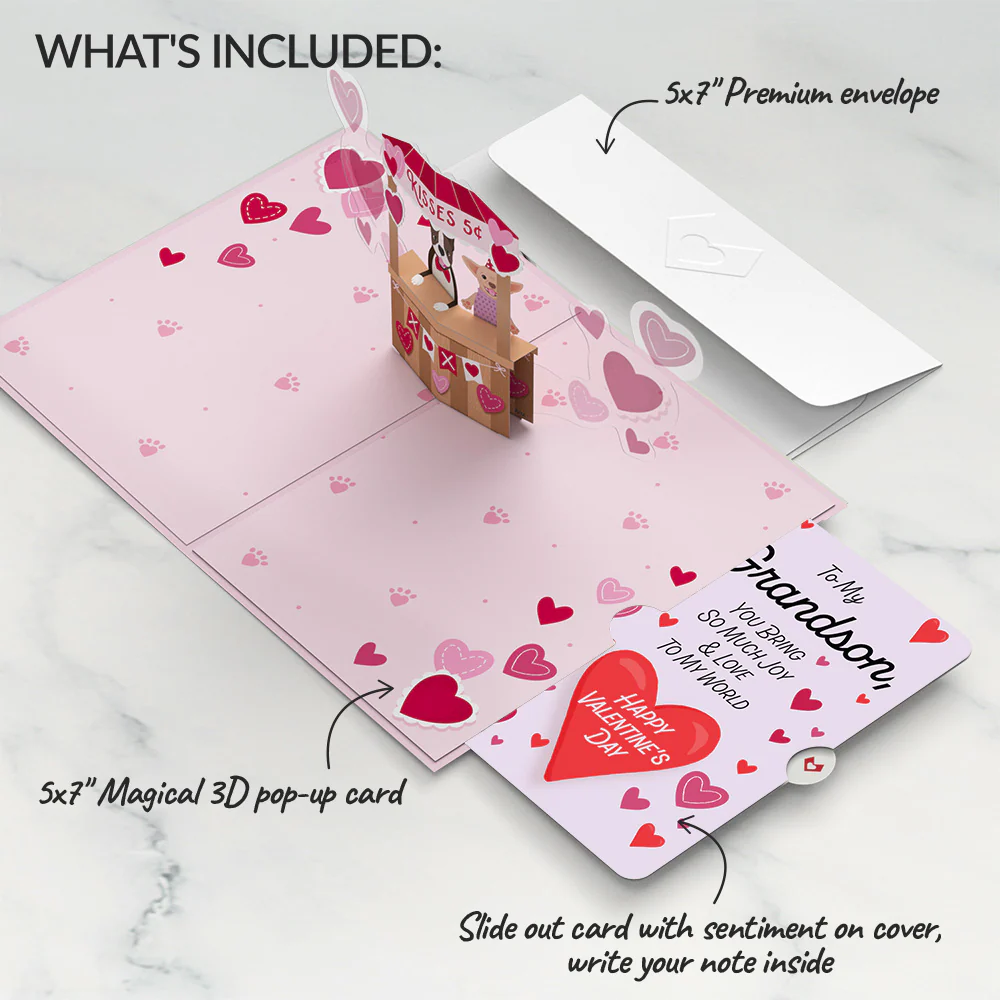 Love You Furever Dog Kisses Valentine Pop-Up Card and Sentiment Set for Grandson - Image 2