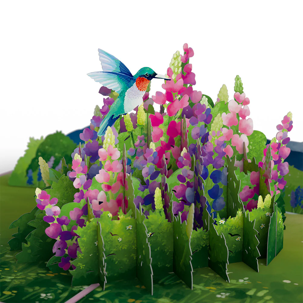Lupine Hummingbird Birthday Pop-Up Card and Sentiment Set for Daughter - Image 3