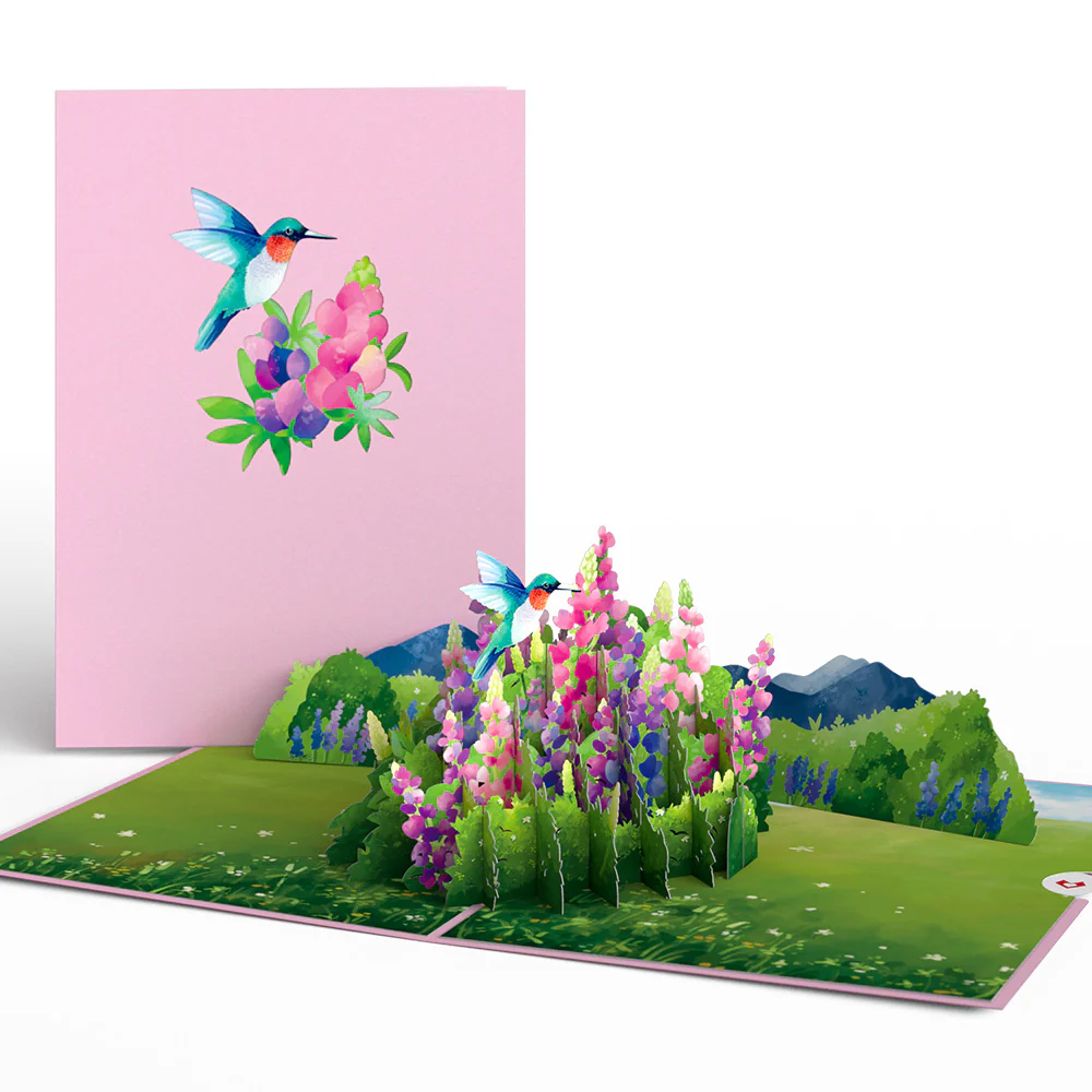 Lupine Hummingbird Pop-Up Card