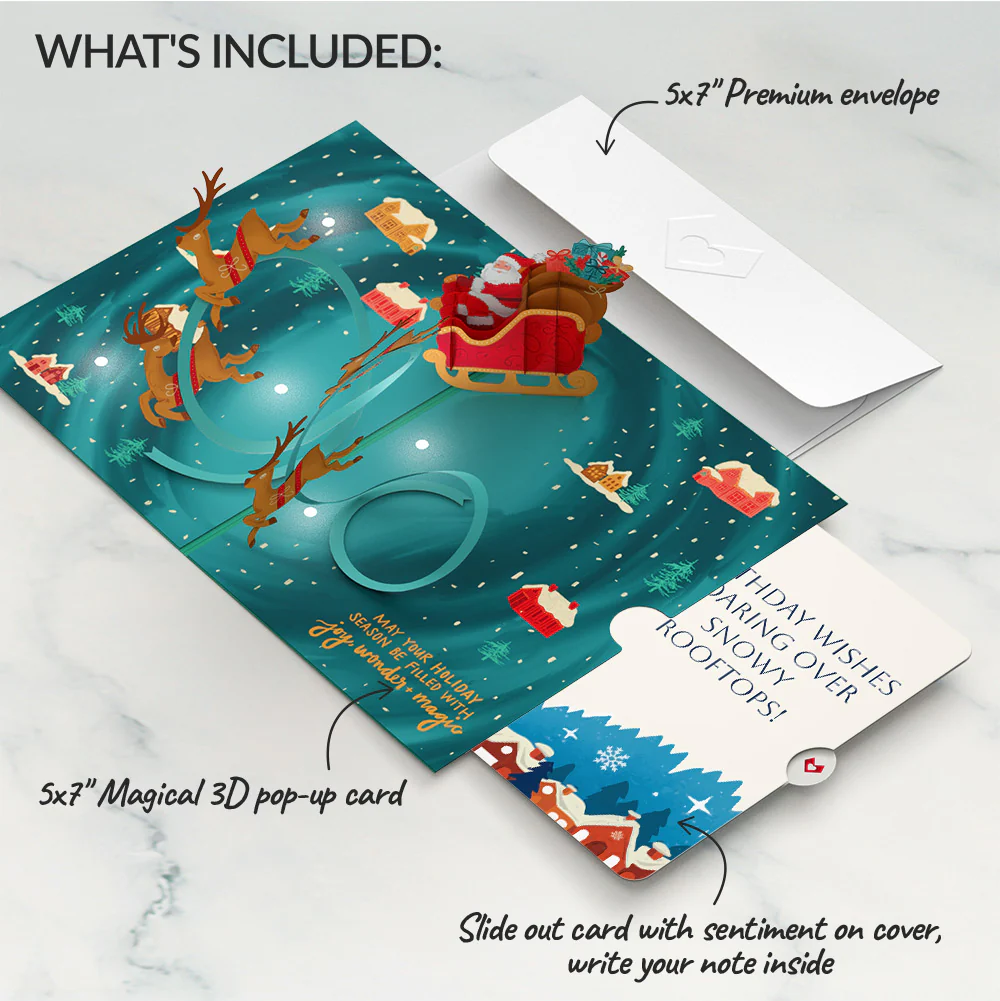 Magic of Christmas Santa's Sleigh Light-Up Pop-Up Card and Snow Village Birthday Sentiment Set - Image 2