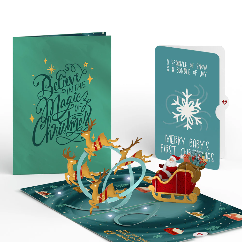 Magic of Christmas Santa's Sleigh Light-Up Pop-Up Card and Sentiment Set for Baby