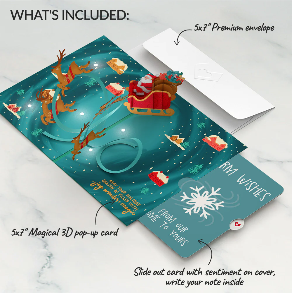 Magic of Christmas Santa's Sleigh Light-Up Pop-Up Card and Snowflake Holiday Sentiment Set - Image 2