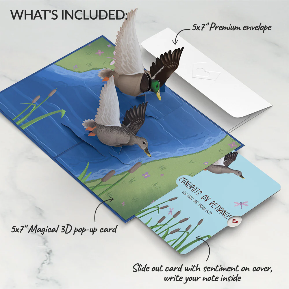 Pondside Mallard Ducks Retirement Pop-Up Card and Sentiment Set - Image 2