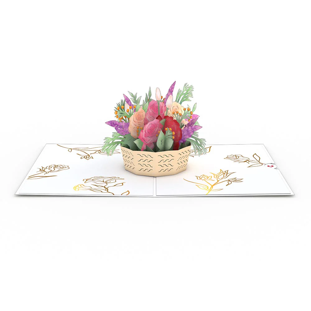 Pink Rose Basket Pop-Up Card - Image 3