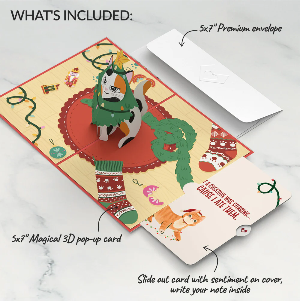 Meowy Cat-mess Christmas Pop-Up Card and Hungry Sentiment Set - Image 2