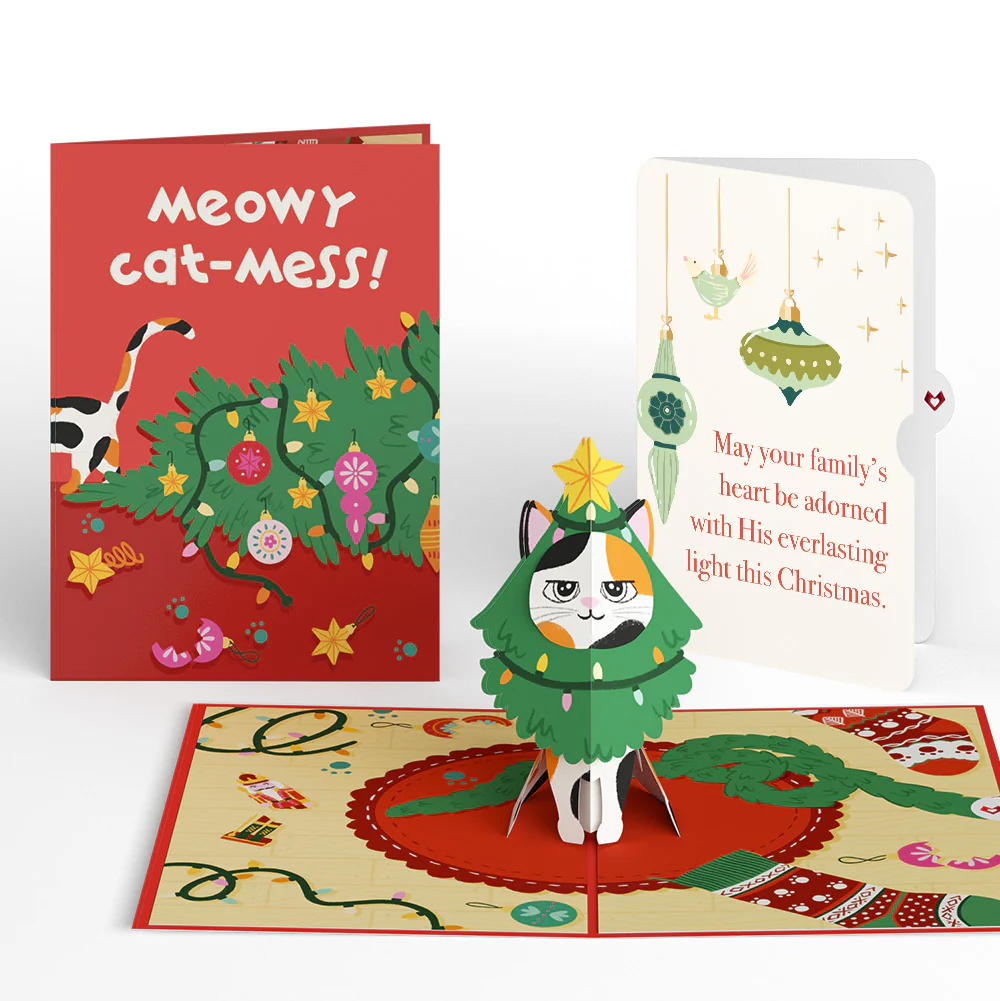 Meowy Cat-mess Christmas Pop-Up Card and Sentiment Set for Family