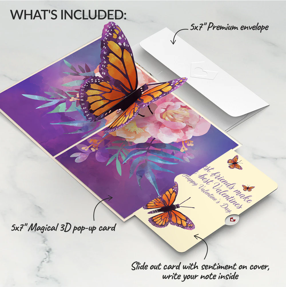 Monarch Butterfly Valentine Pop-Up Card and Sentiment Set for Best friend - Image 2