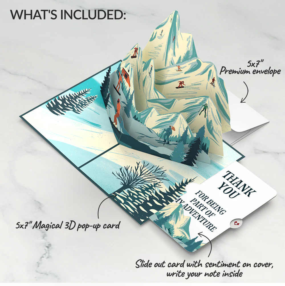 Mountain Snowboard Adventure Thank You Pop-Up Card and Sentiment Set - Image 2