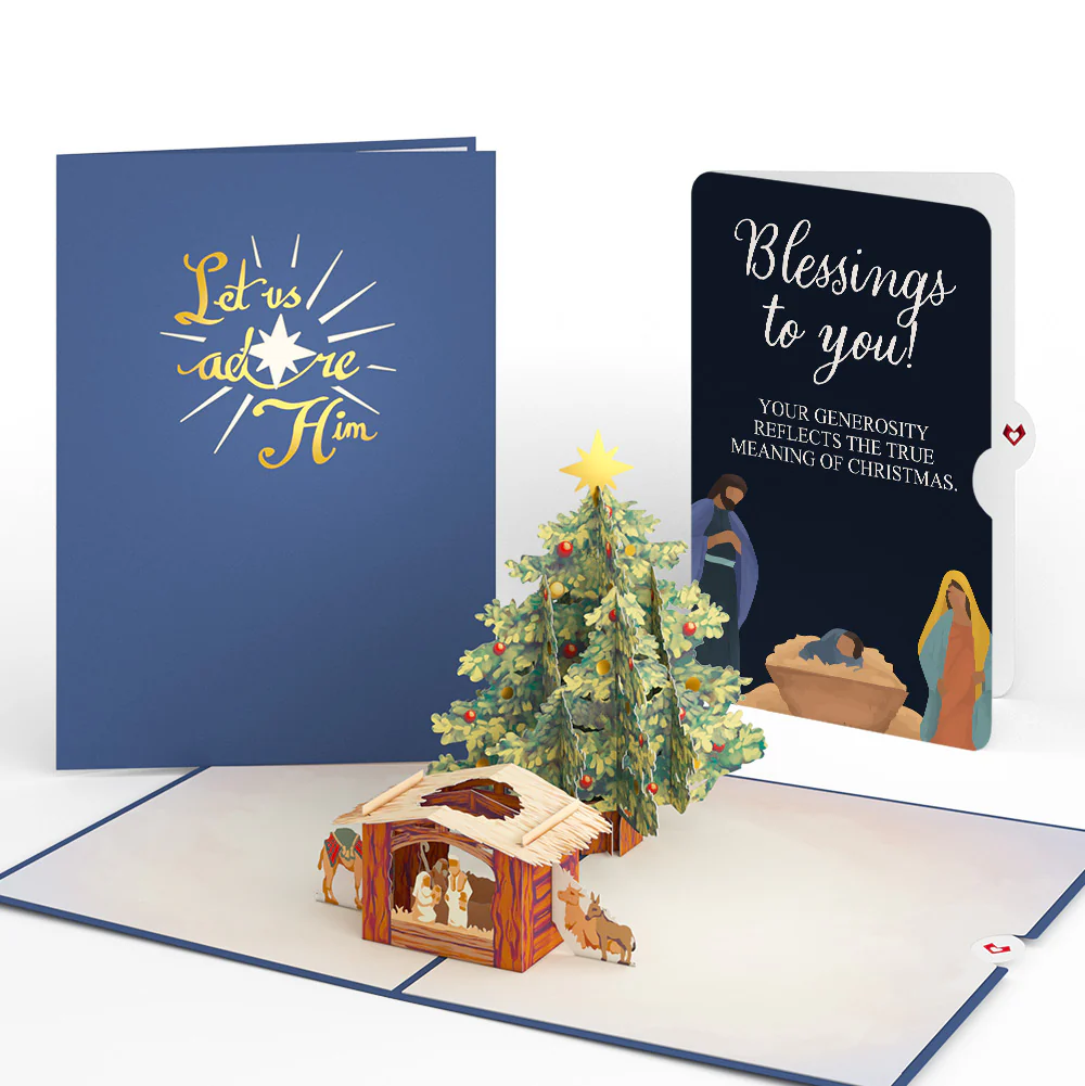 Nativity Christmas Tree Pop-Up Card and Blessings Sentiment Set