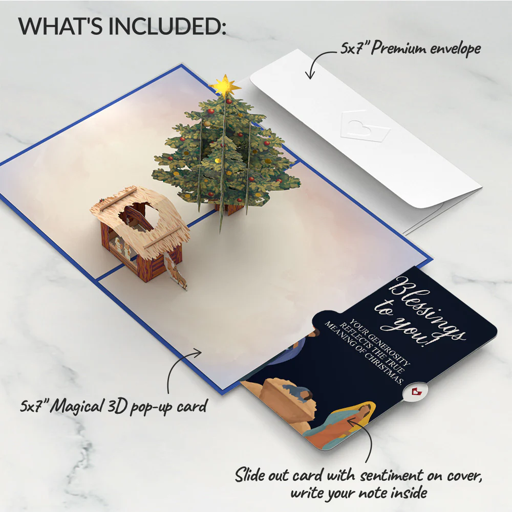 Nativity Christmas Tree Pop-Up Card and Blessings Sentiment Set - Image 2