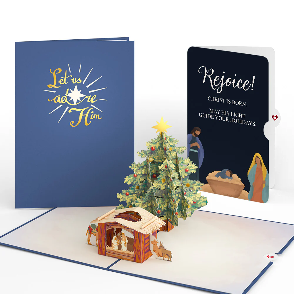 Nativity Christmas Tree Pop-Up Card and Rejoice Sentiment Set