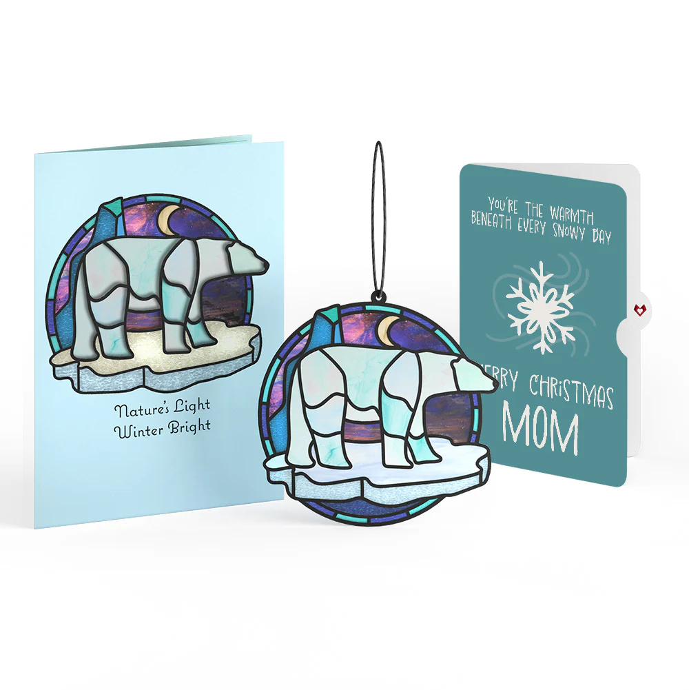 Nature's Light Polar Bear Christmas Suncatcher Card and Sentiment Set for Mom
