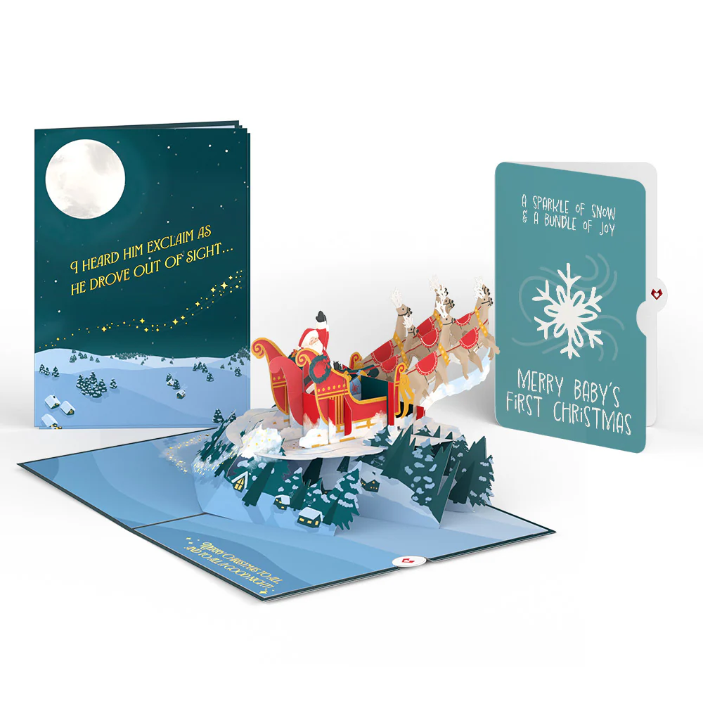 Night Sky Santa Sleigh First Christmas Pop-Up Card and Sentiment Set for Baby
