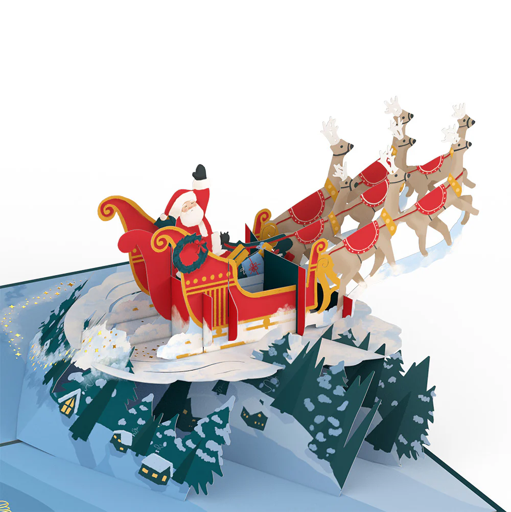 Night Sky Santa Sleigh Holiday Pop-Up Card and Sentiment Set - Image 3
