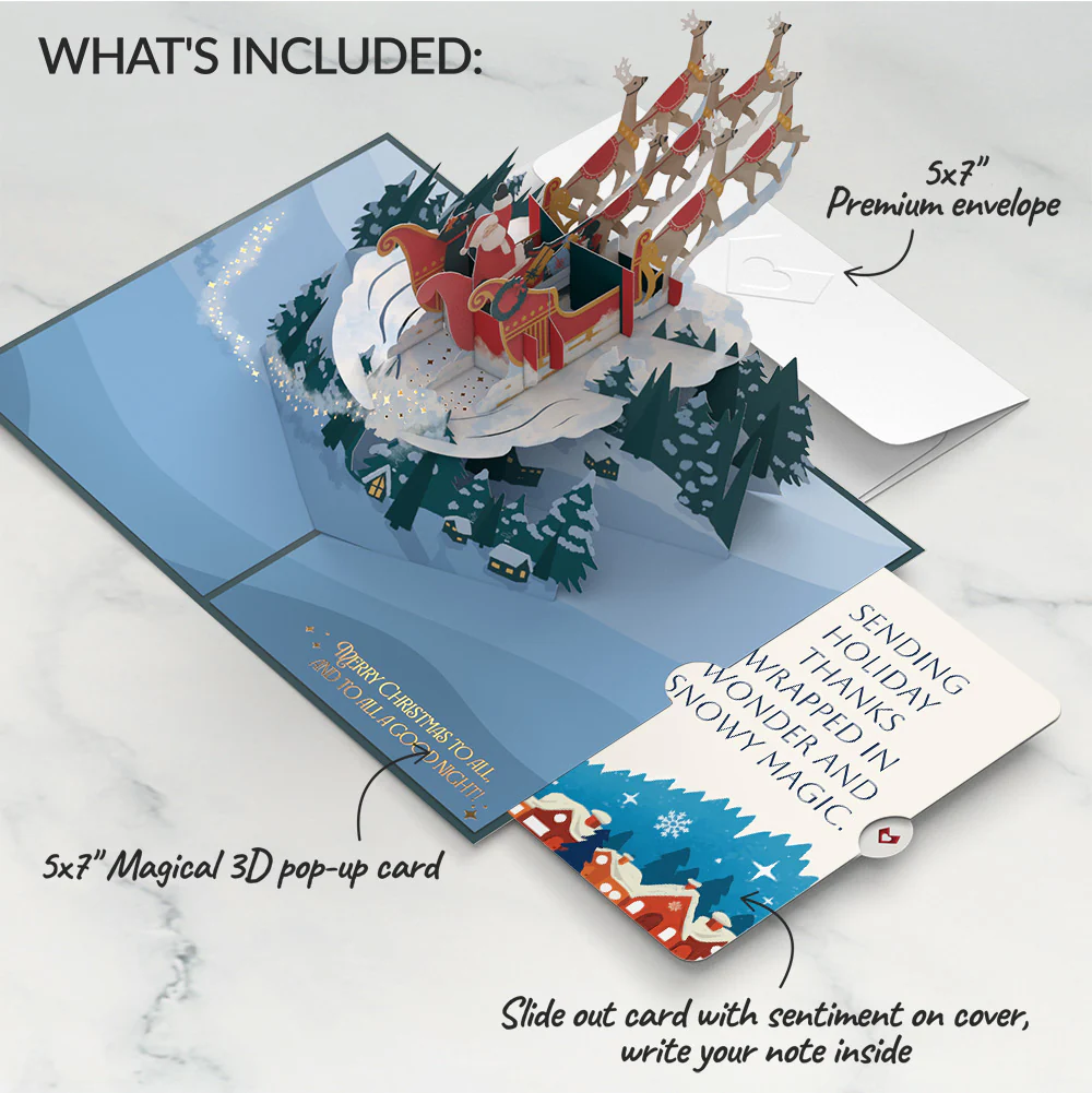 Night Sky Santa Sleigh Thank You Pop-Up Card and Snowy Magic Sentiment Set - Image 2