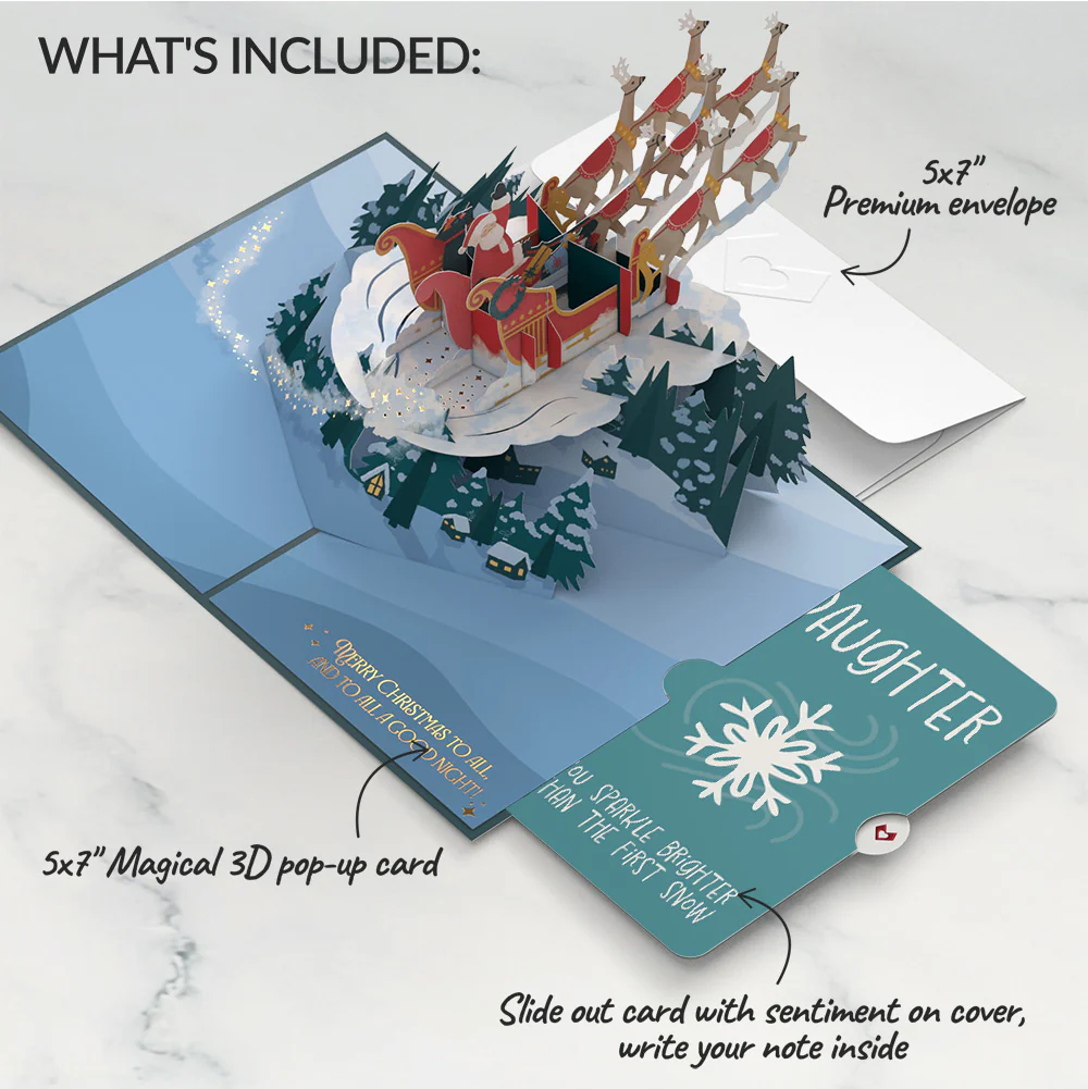 Night Sky Santa Sleigh Winter Pop-Up Card and Sentiment Set for Daughter - Image 2