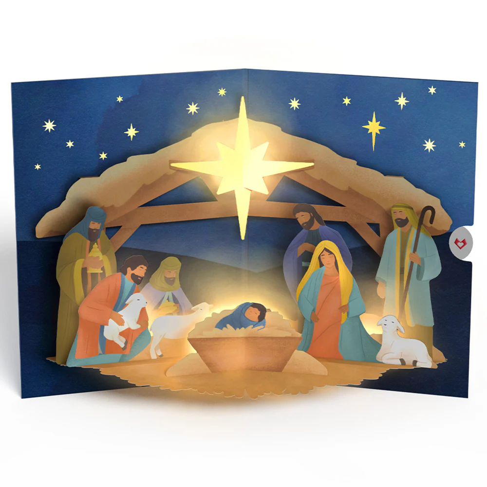 Oh Holy Night Nativity Christmas Light-Up Pop-Up Card and Love Sentiment Set - Image 3