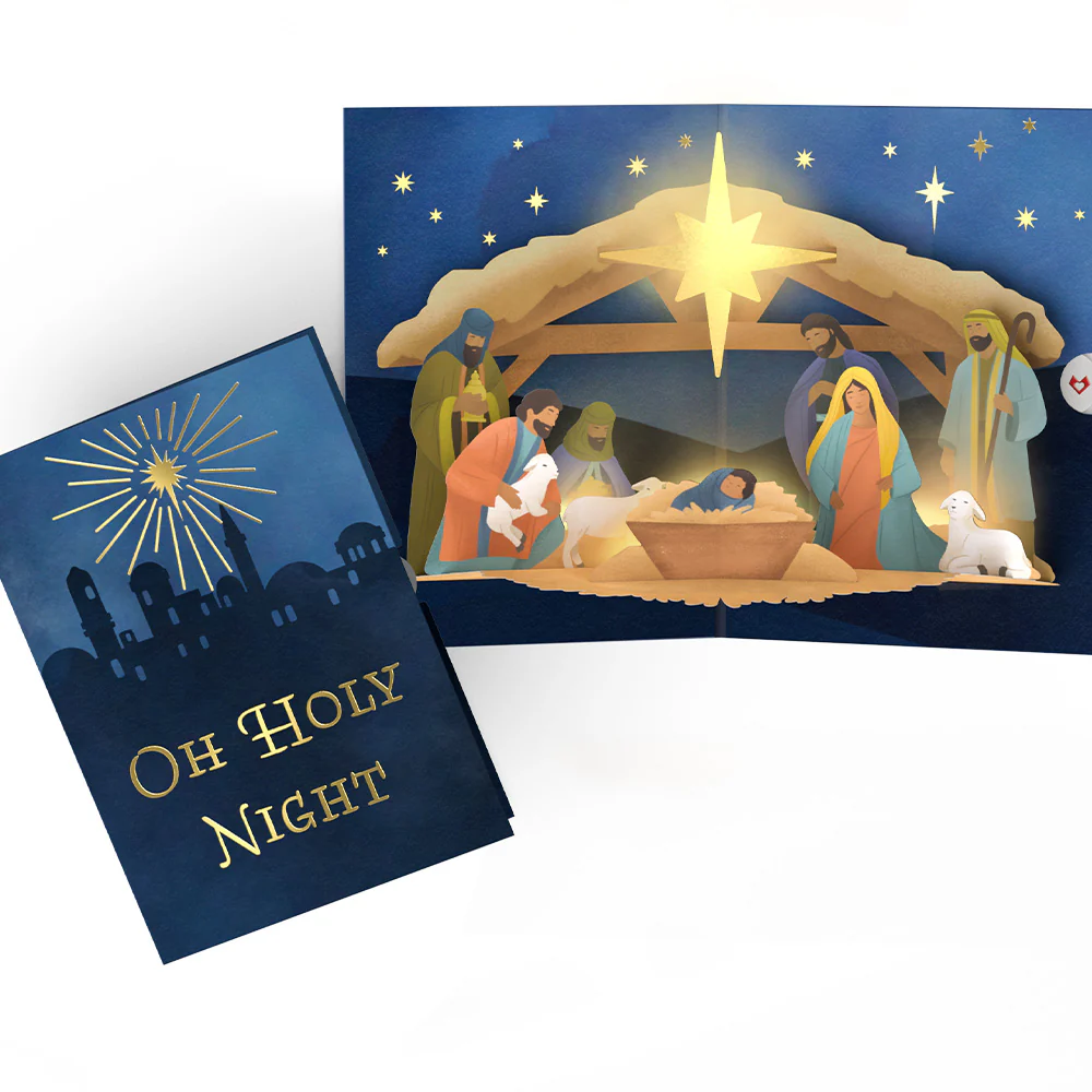 Oh Holy Night Nativity Light-Up Pop-Up Card - Image 3