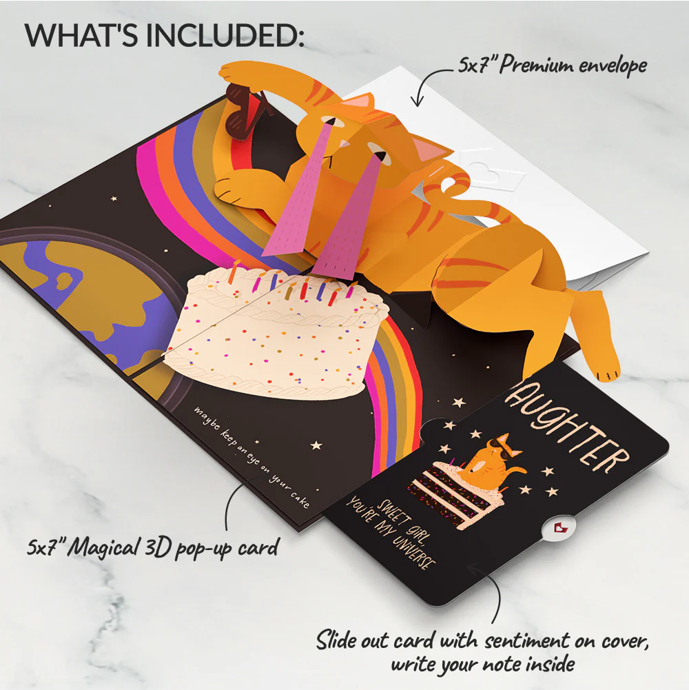 Out of this World Birthday Cat Pop-Up Card and Sentiment Set for Daughter - Image 2