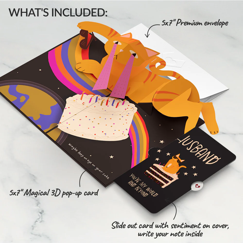 Out of this World Birthday Cat Pop-Up Card and Sentiment Set for Husband - Image 2
