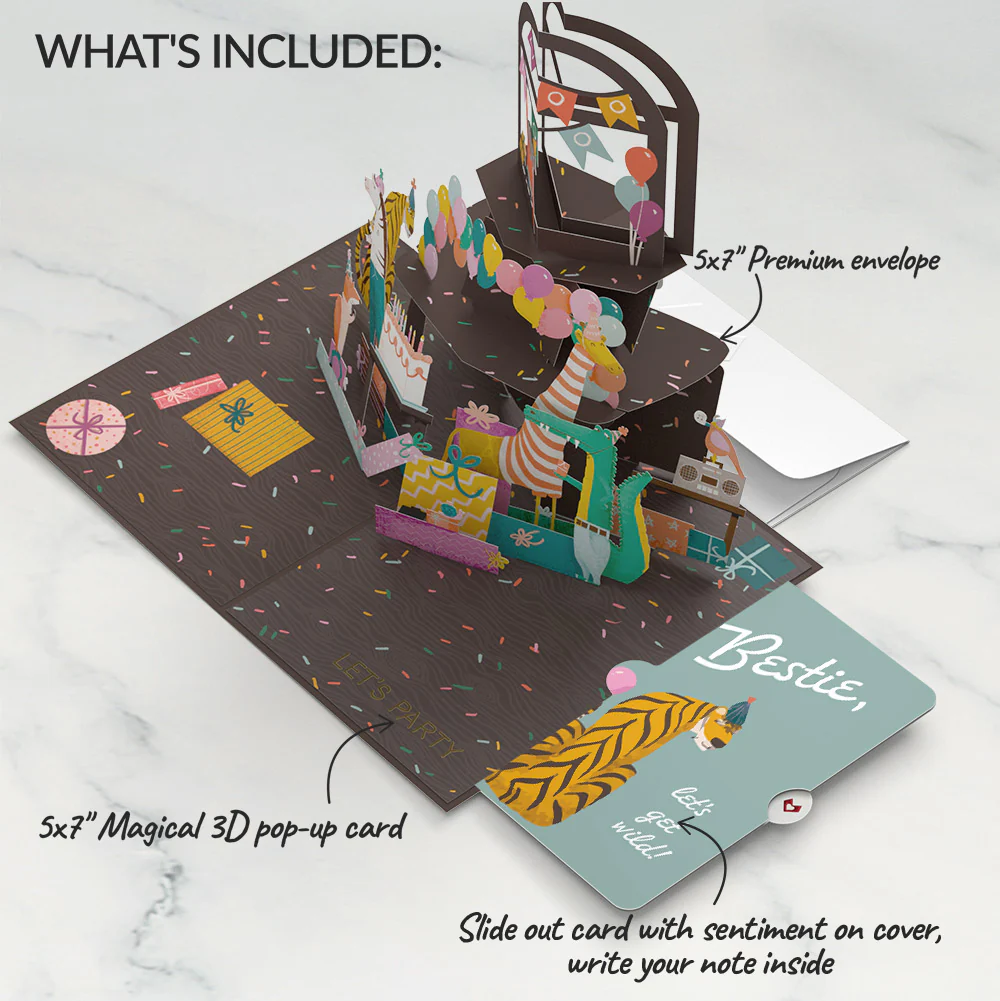 Party Animals Birthday Pop-Up Card and Sentiment Set for Bestie - Image 2