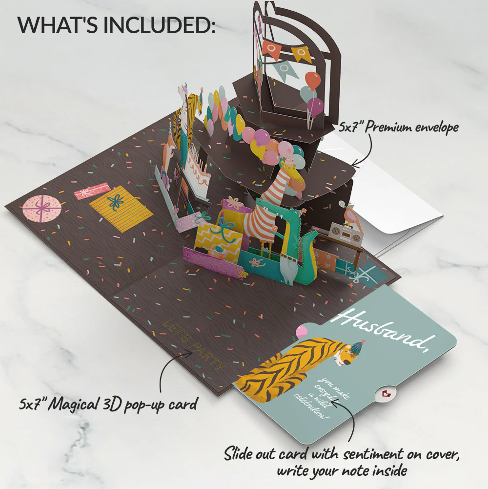 Party Animals Birthday Pop-Up Card and Sentiment Set for Husband - Image 2