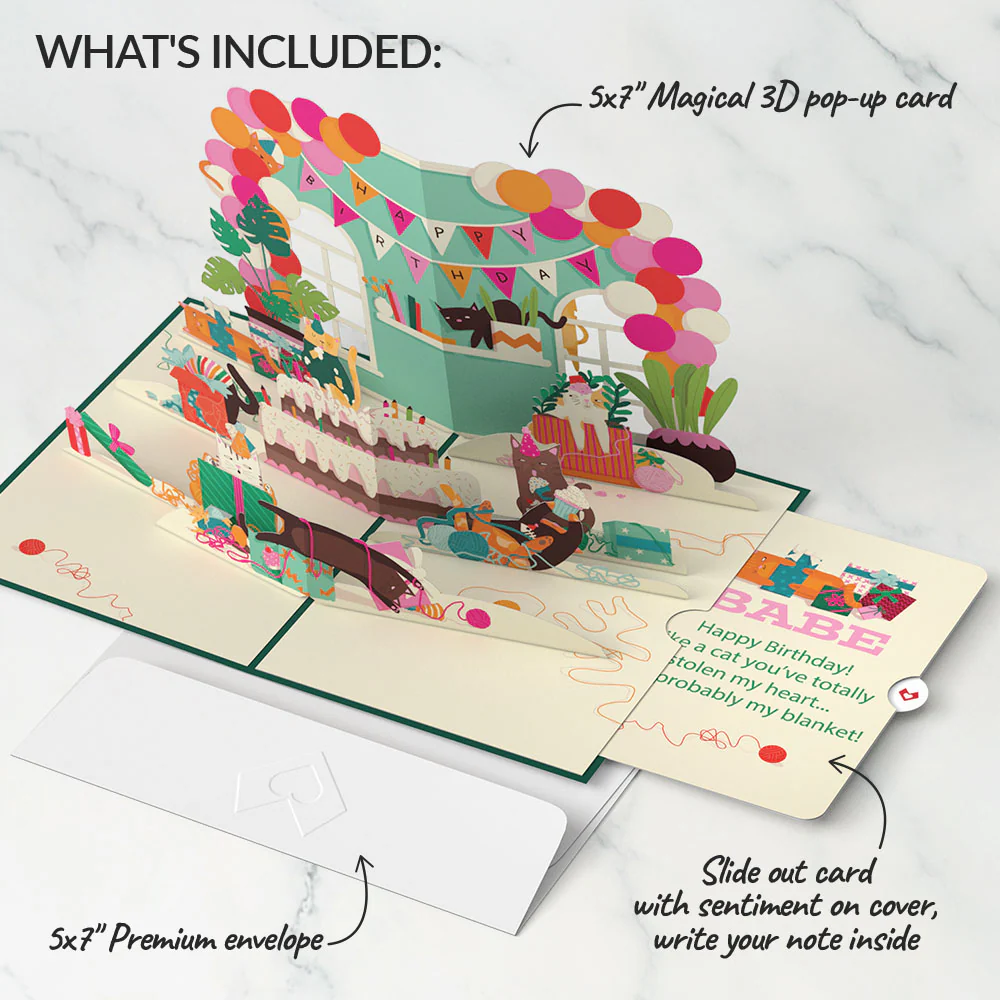 Party Cats Birthday Pop-Up Card and Sentiment Set for Babe - Image 2