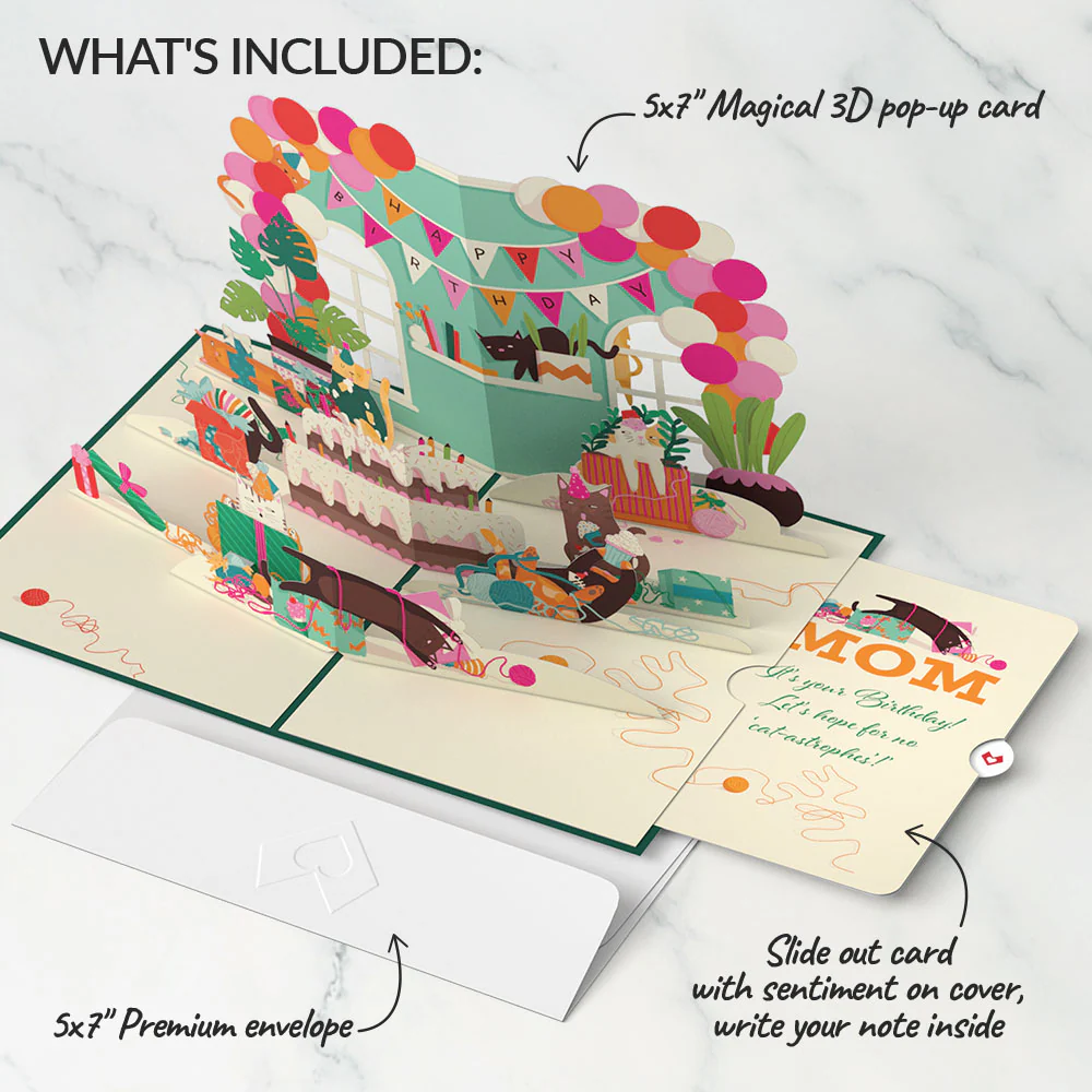 Party Cats Birthday Pop-Up Card and Sentiment Set for Mom - Image 2