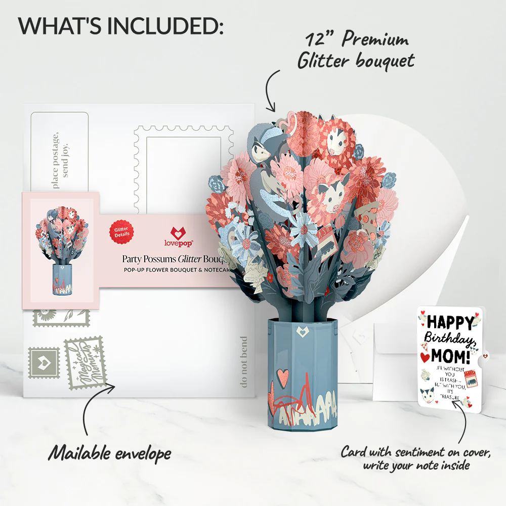 Party Possums Birthday Glitter Bouquet and Sentiment Set for Mom - Image 2