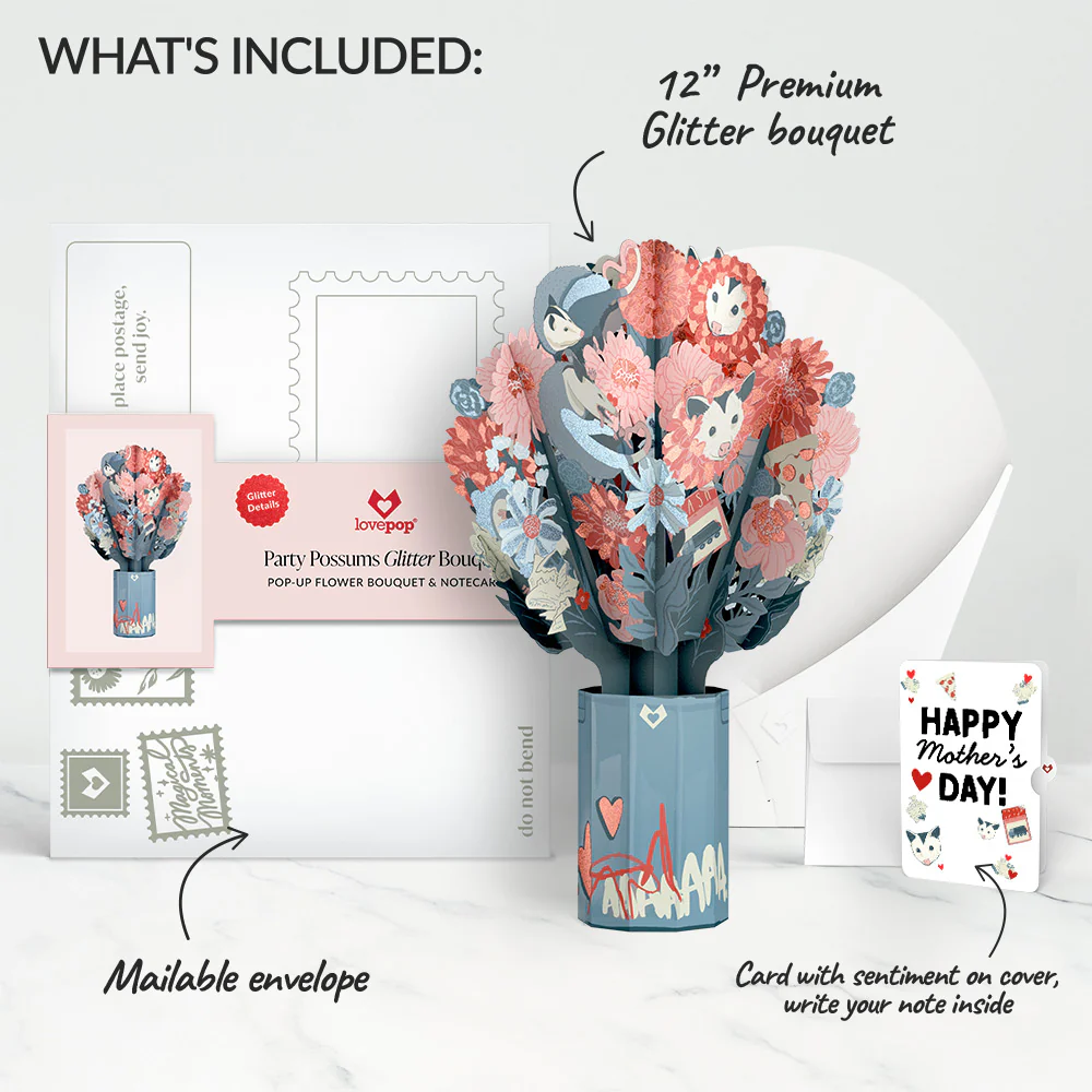 Party Possums Mother’s Day Glitter Bouquet and Sentiment Set - Image 2