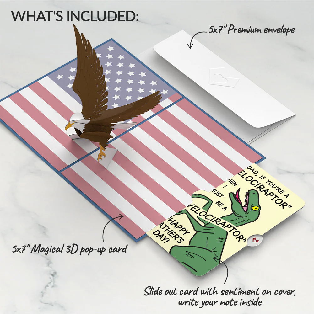 Patriotic Eagle Father's Day Pop-Up Card and Velociraptor Sentiment Set - Image 2