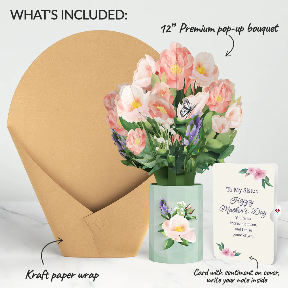 Peony Mother's Day Bouquet and Sentiment Set for Sister - Image 2