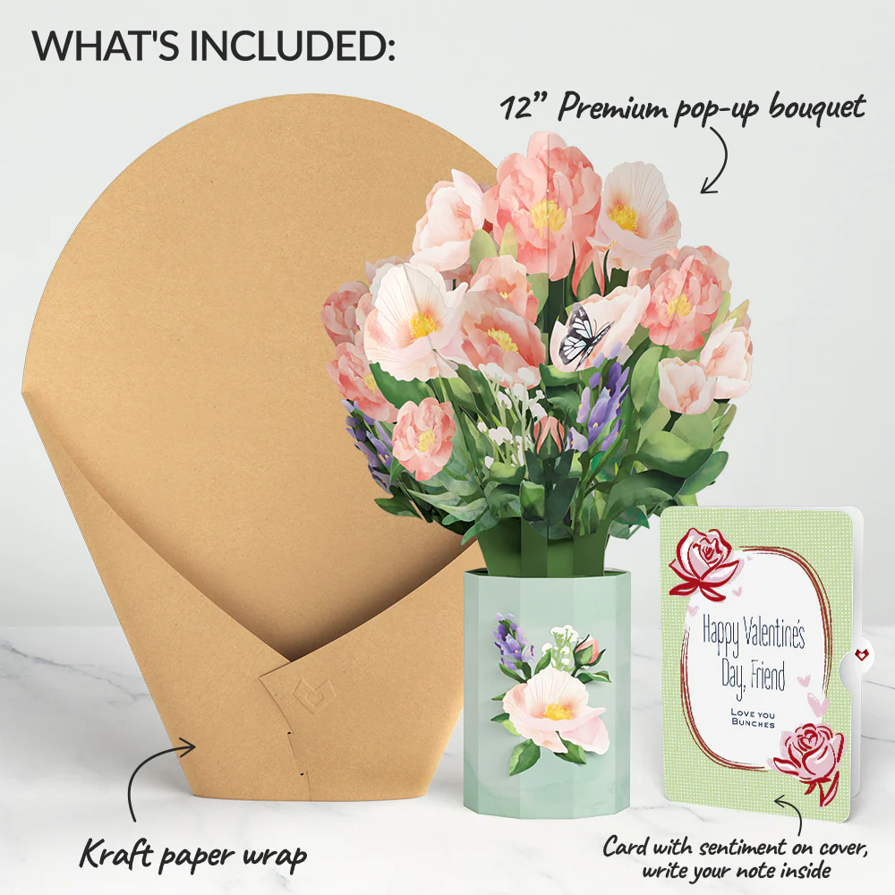 Peony Valentine Bouquet and Sweet Rose Sentiment Set for Friend - Image 2