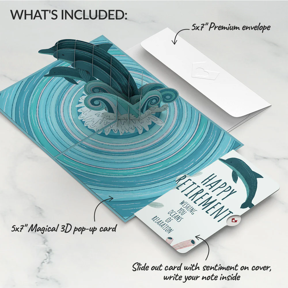 Playful Dolphins Retirement Pop-Up Card and Sentiment Set - Image 2