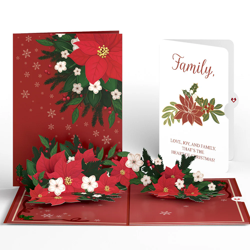 Poinsettia & Pine Pop-Up Card and Christmas Sentiment Set for Family