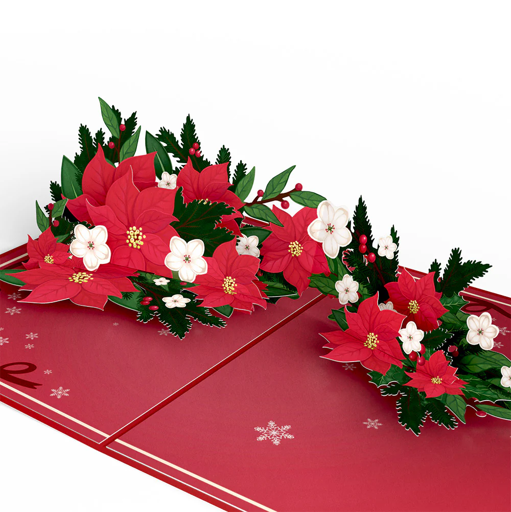 Poinsettia & Pine Pop-Up Card and Christmas Sentiment Set for Family - Image 3