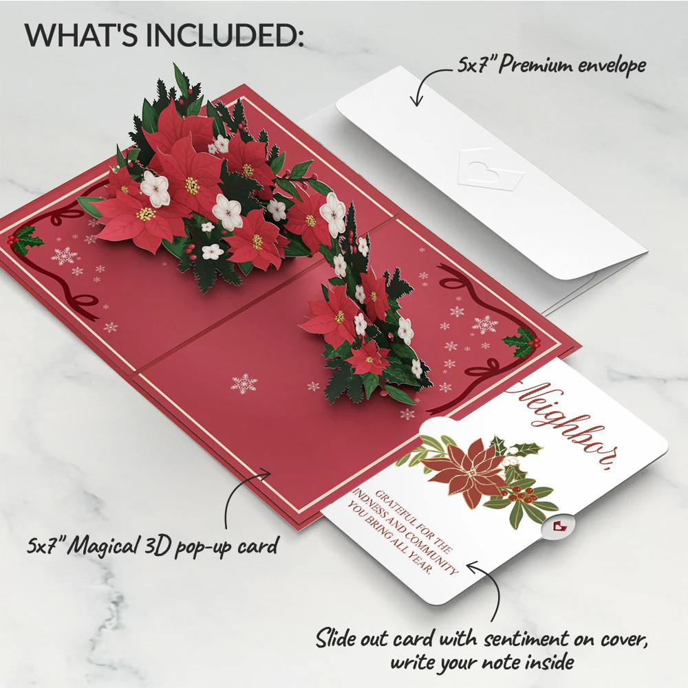 Poinsettia & Pine Christmas Pop-Up Card and Sentiment Set for Neighbor - Image 2