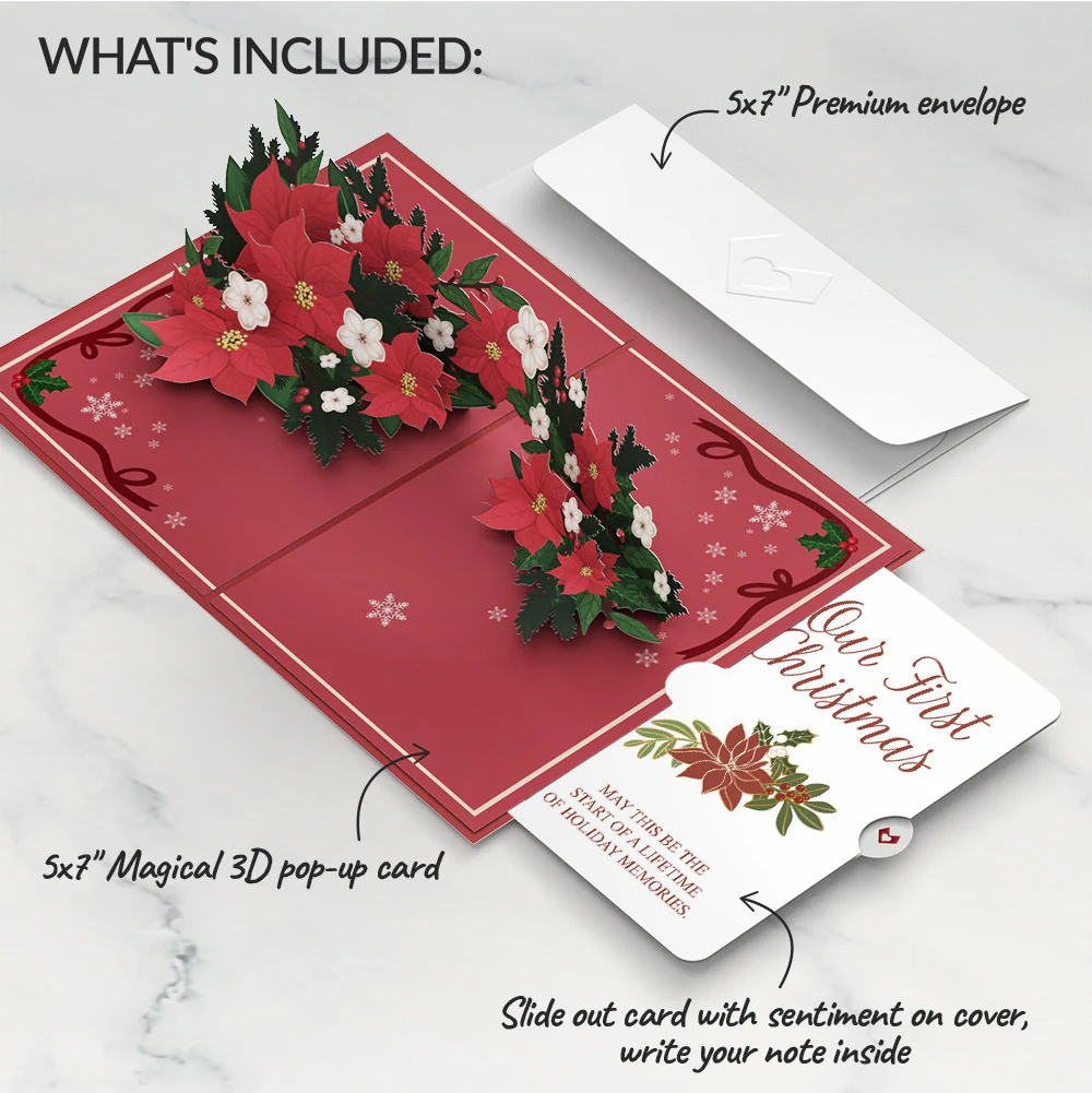 Poinsettia & Pine Pop-Up Card and First Christmas Sentiment Set for Partner - Image 2
