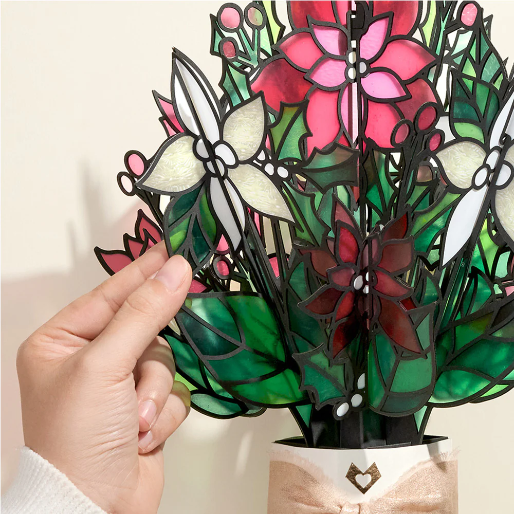 Poinsettia Shimmer Christmas Suncatcher Bouquet and Funny Tree Sentiment Set - Image 3