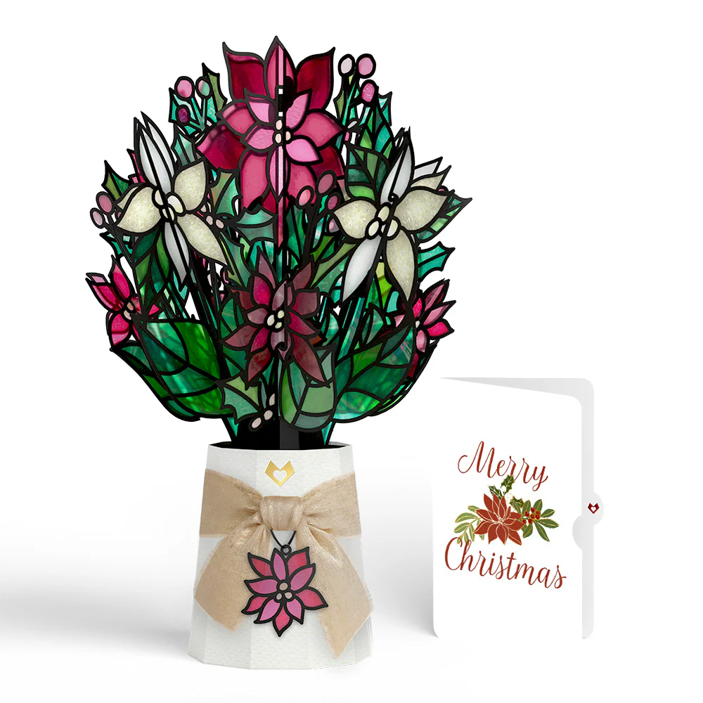 Poinsettia Shimmer Christmas Suncatcher Bouquet and Sentiment Set